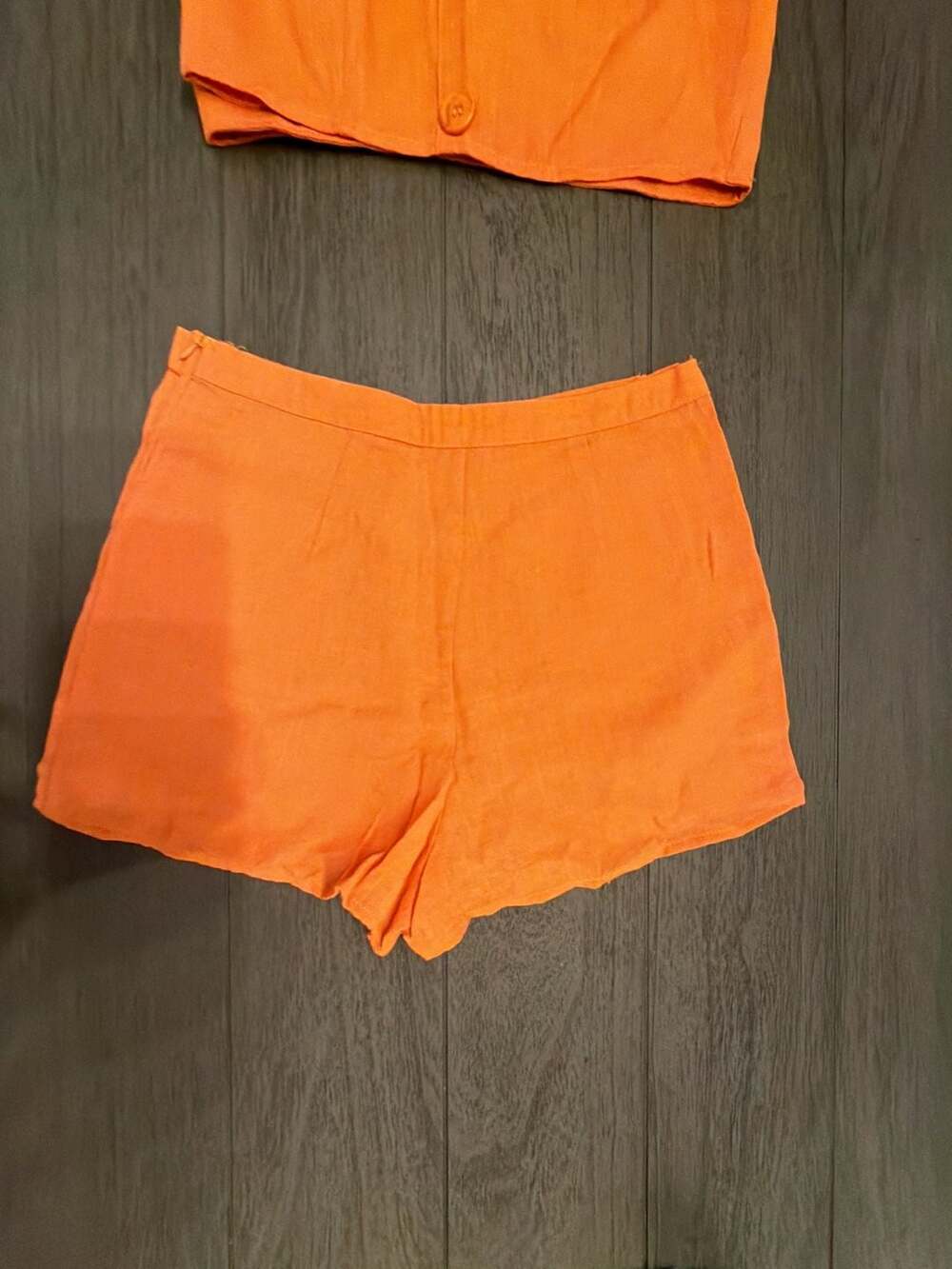 #35Nasty Gal Collection Orange Linen-Look Button-Up Crop Top and High-Waisted Sh - Picture 7 of 14